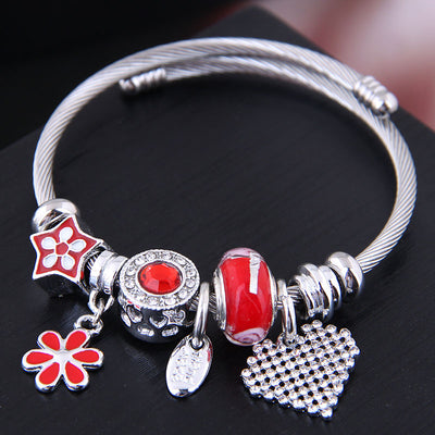 Fashion Metal Simple Flower Bright Love Pendant Multi-element Accessory Bracelet