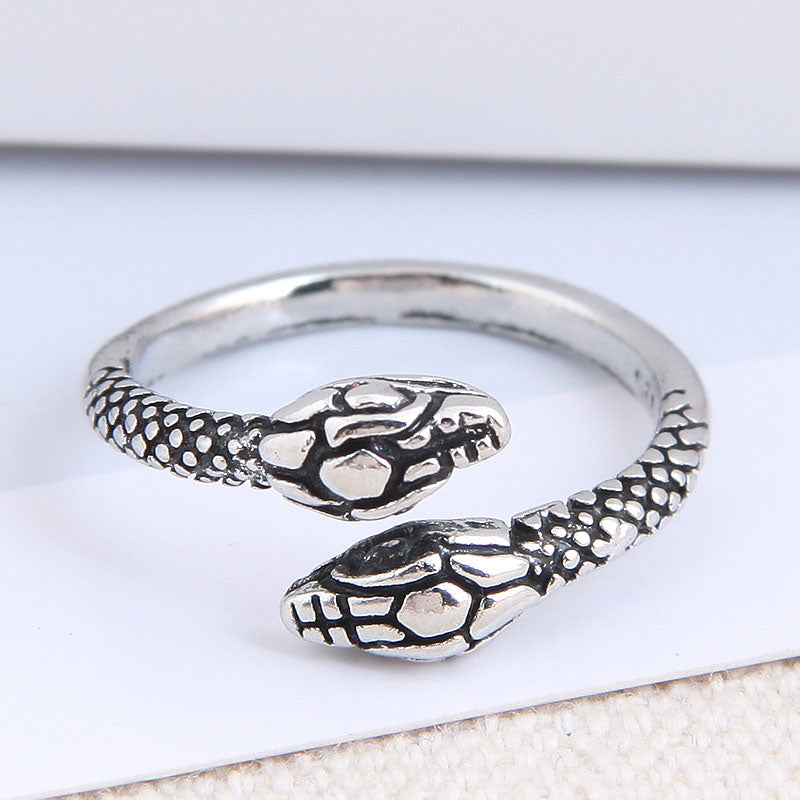 Fashion Metal Snake Open Alloy Ring & Black Vintage Minimalist Hoop Earrings