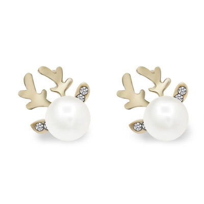 Fashion Micro-set Pearl Antlers Earrings Simple Deer Head Elegant Earrings Deer Earrings