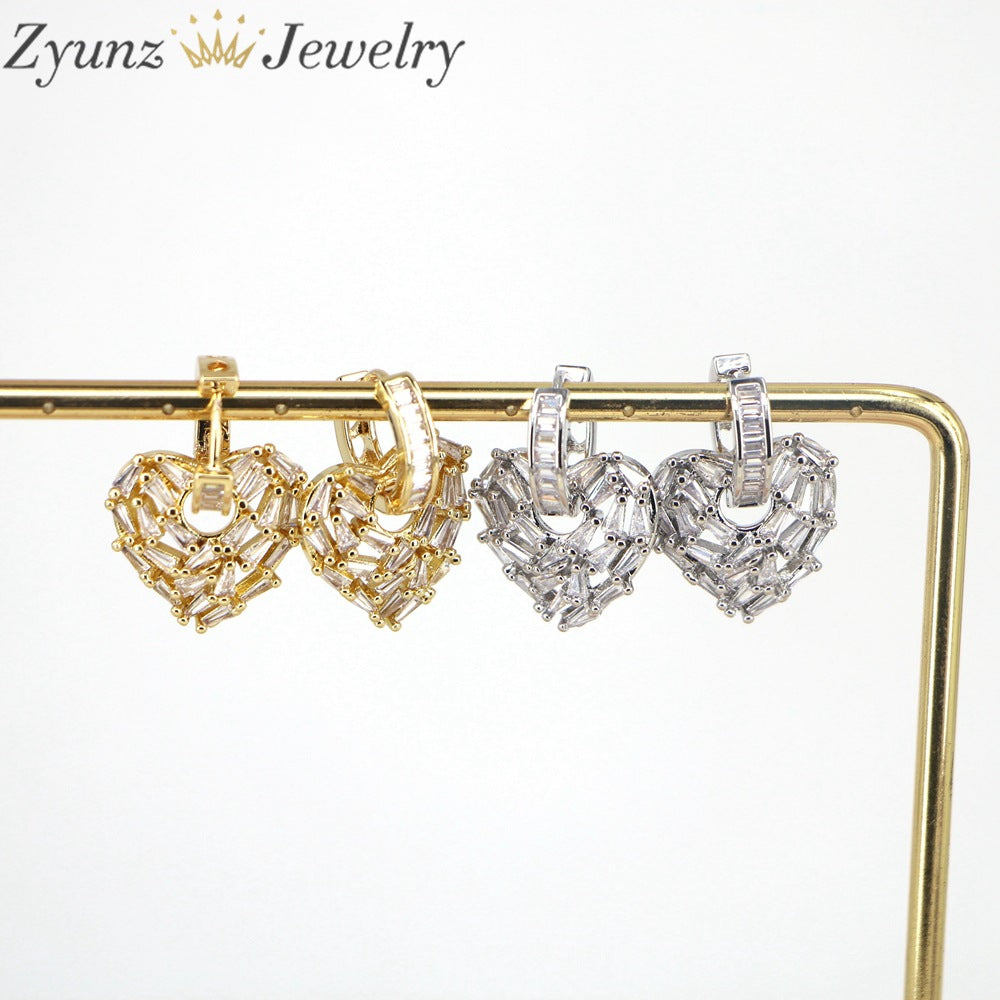 Fashion Zircon Heart-shaped Gold Plated Copper Earrings