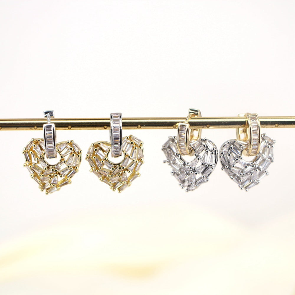 Fashion Zircon Heart-shaped Gold Plated Copper Earrings