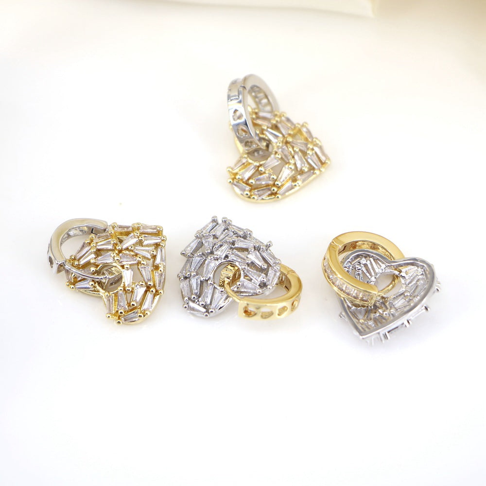 Fashion Zircon Heart-shaped Gold Plated Copper Earrings