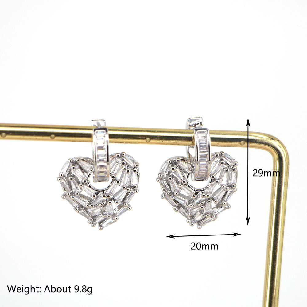 Fashion Zircon Heart-shaped Gold Plated Copper Earrings