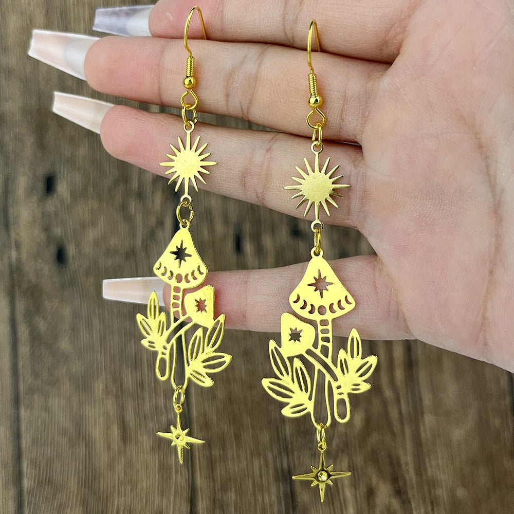 Bohemian Moon Flower Butterfly Tassel Hollow Out Women's Drop Earrings