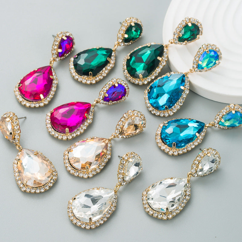 Fashion Multi-color Drop-shaped Retro Diamond Alloy Earrings