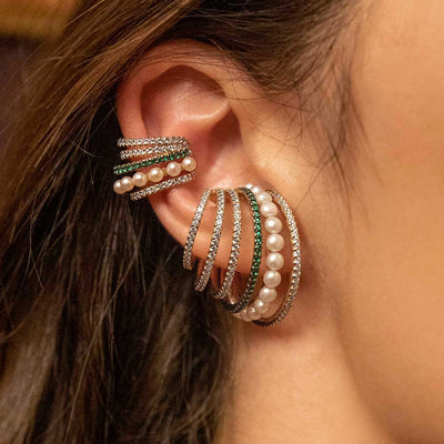 Fashion Multi-layer Pearl Rhinestone Circle Ear Cuff Earrings