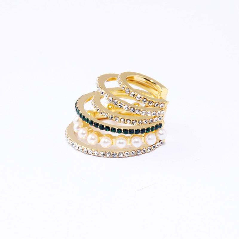 Fashion Multi-layer Pearl Rhinestone Circle Ear Cuff Earrings