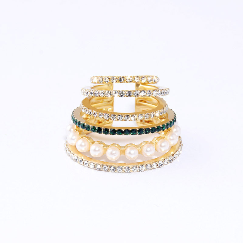 Fashion Multi-layer Pearl Rhinestone Circle Ear Cuff Earrings