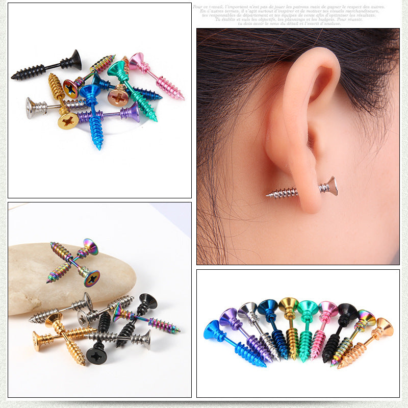 Fashion Multicolor Titanium Steel Screw Stud Earrings