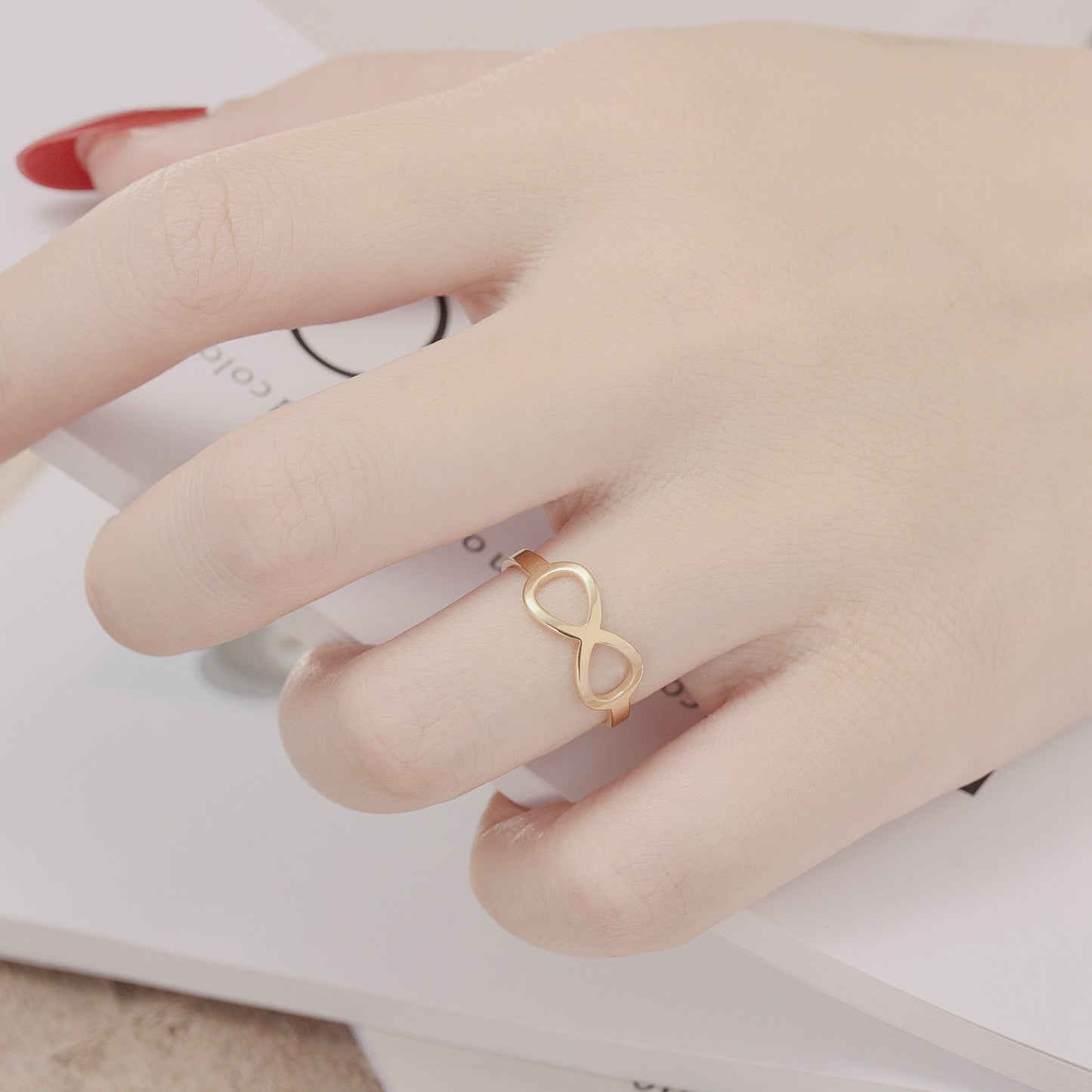 8-Character Bow Titanium Steel 24K Gold Adjustable Couple Ring