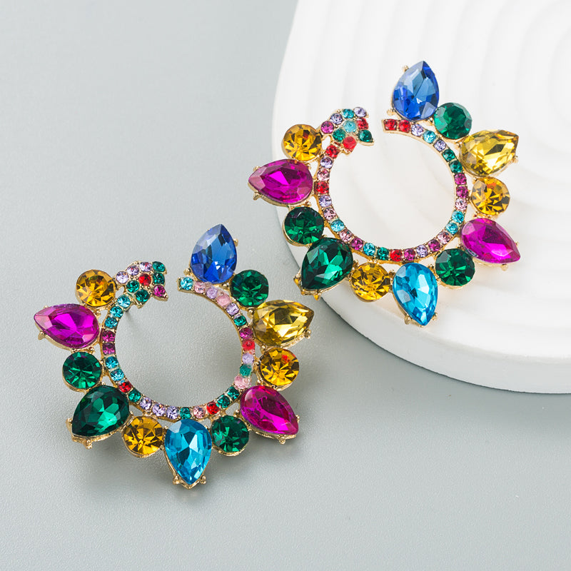 Fashion New Alloy Diamond Rhinestone Geometric Flower Earrings Female
