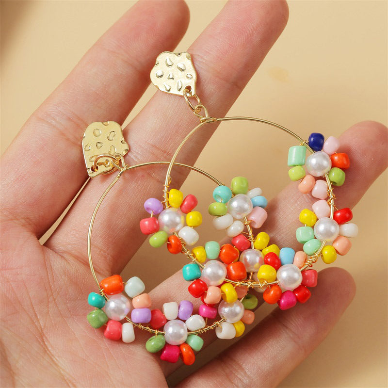 Fashion New Bohemian Handmade  Colorful Flowers  Bead Earrings  Creative Personality Geometric Woven Beaded Earrings Jewelry