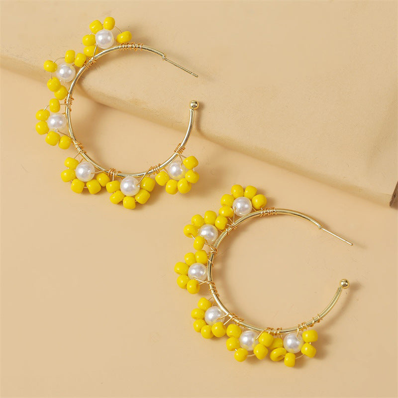 Fashion New Bohemian Handmade  Colorful Flowers  Bead Earrings  Creative Personality Geometric Woven Beaded Earrings Jewelry