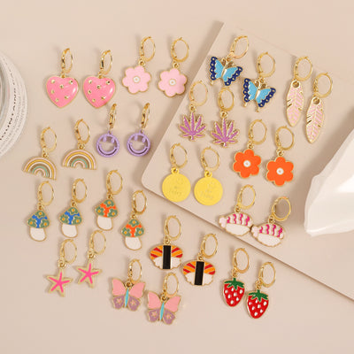Fashion New Creative Butterfly Flower Sushi Smiley Alloy Earrings