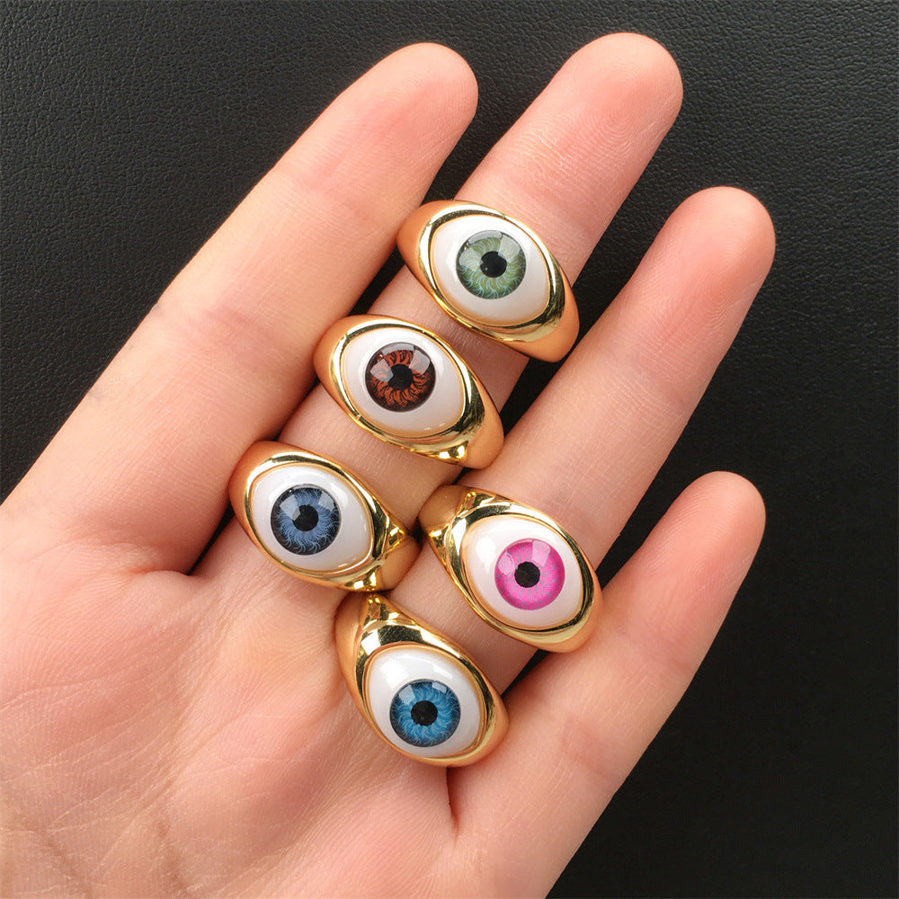 Fashion New Devil's Eye Resin Adjustable Copper Ring