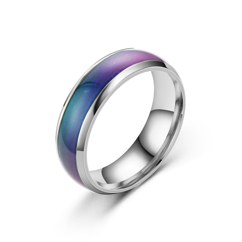 Fashion Glaze Color-Changing Stainless Steel Ring for Women