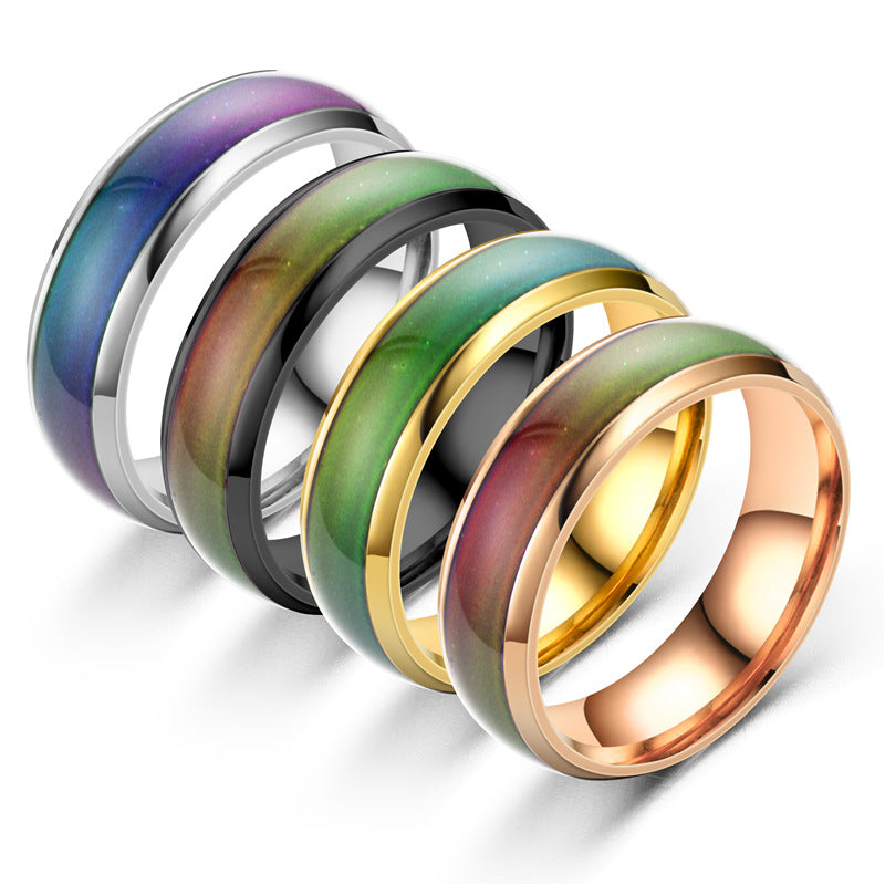 Fashion Glaze Color-Changing Stainless Steel Ring for Women
