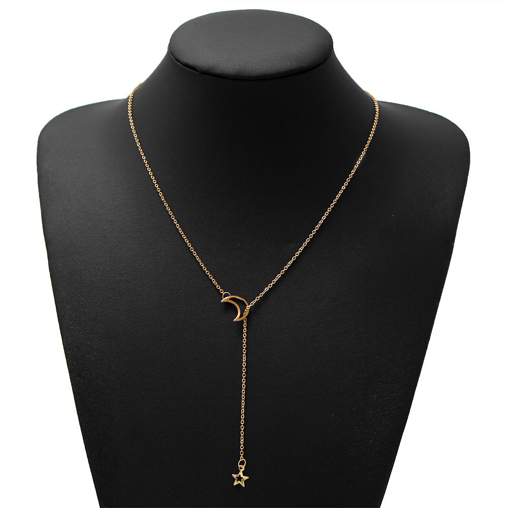 Fashion Simple Retro Moon and Star Pendant Alloy Necklace