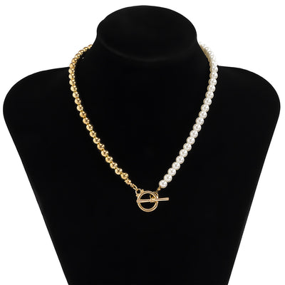 Fashion Niche Special-shaped Splicing Pearl OT Buckle Necklace