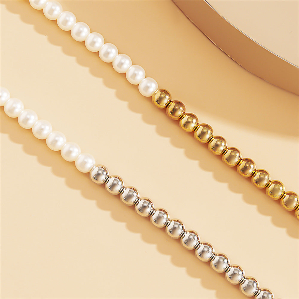 Unique Geometric Pearl Splicing OT Clasp Necklace