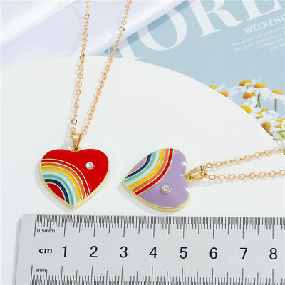 Fashion Oil Drop Rainbow Heart Necklace Candy Color Heart Pendant Clavicle Chain
