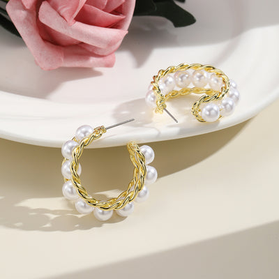 Fashion Oval Heart Shape Pearl Metal Rhinestones Earrings 1 Pair