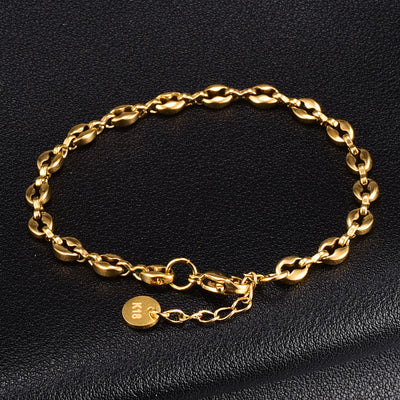 Oval Pig Nose Coffee Bean Titanium Steel Bracelet - 18k Gold Plated Women's Jewelry