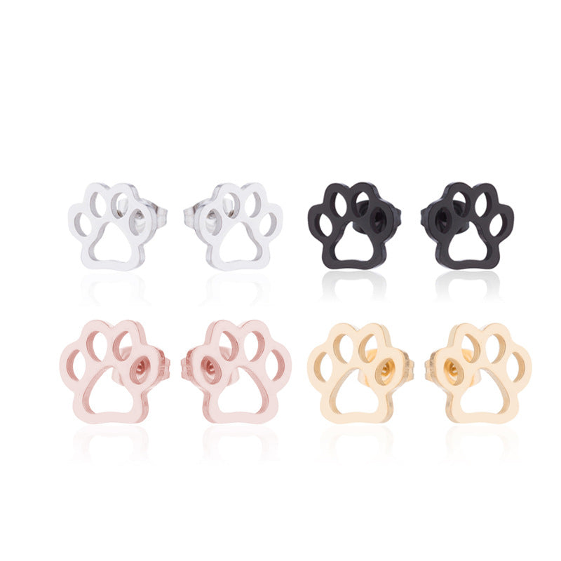 Paw Print Stainless Steel Animal Ear Studs - Cute Vintage Design