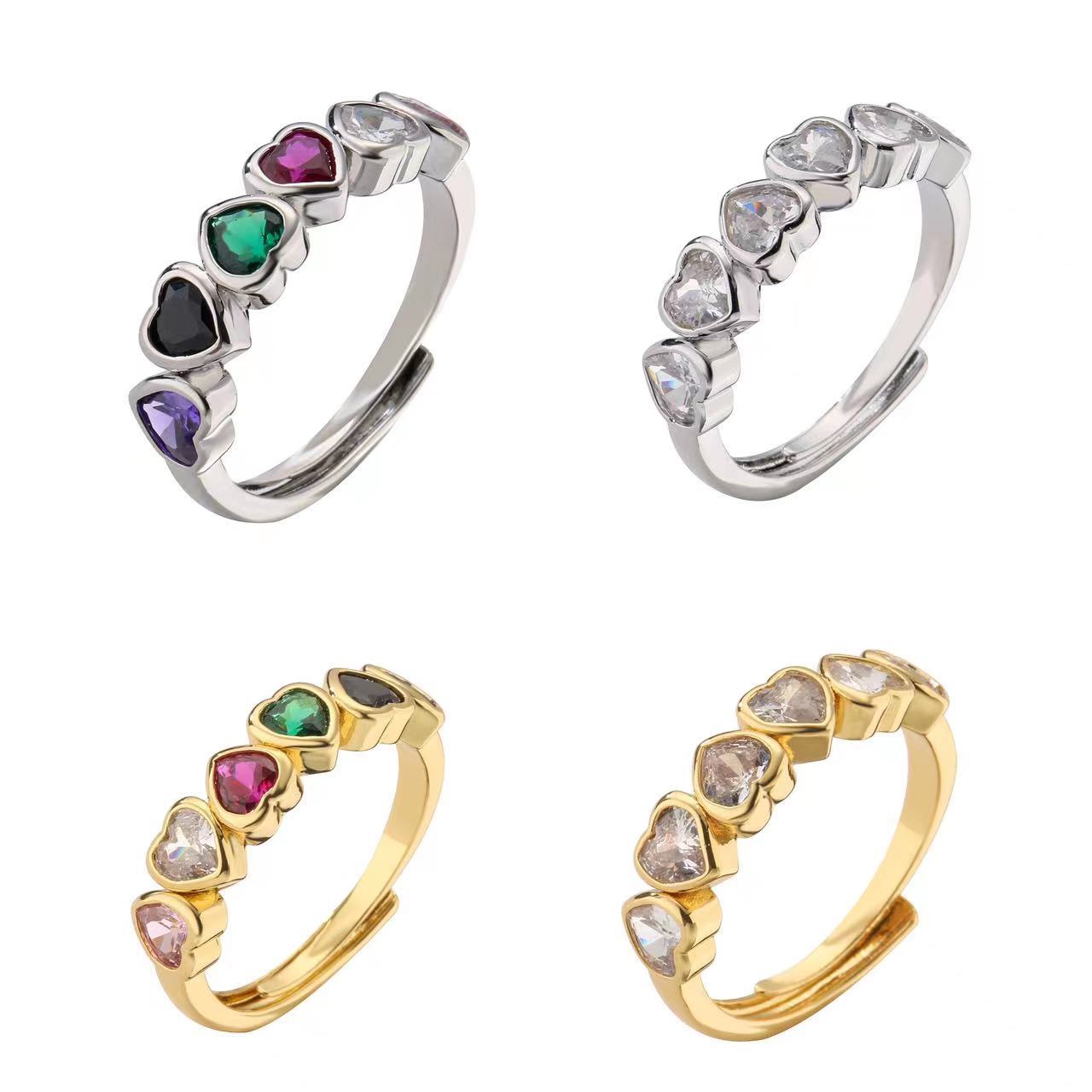 Fashion Heart Shape Colorful Crystal Adjustable Ring