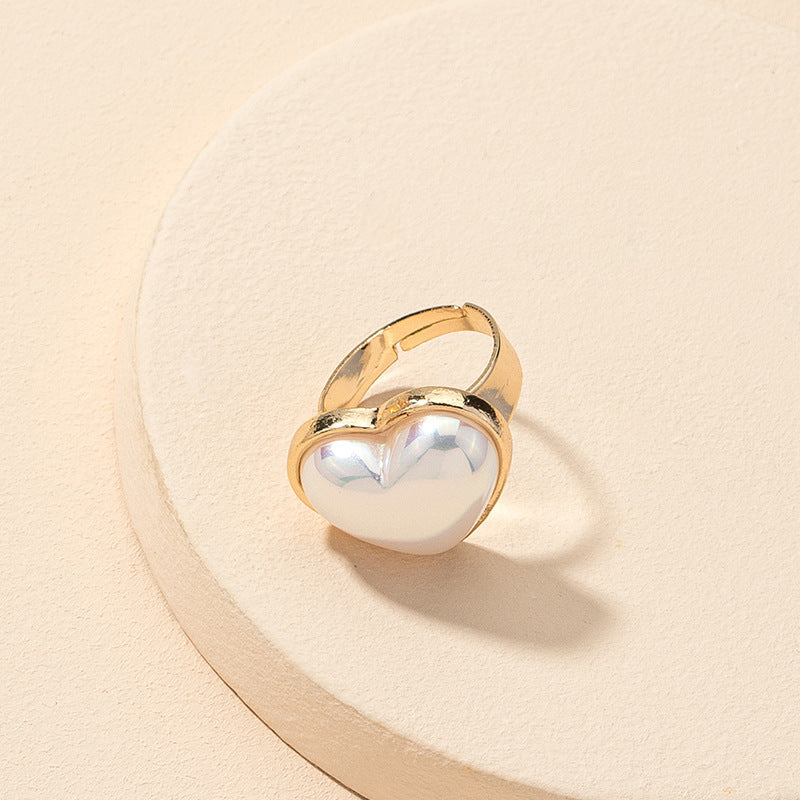 Elegant Pearl Heart Adjustable Ring for Women