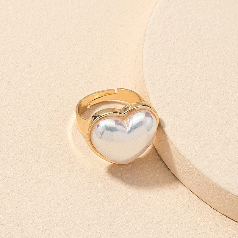 Elegant Pearl Heart Adjustable Ring for Women