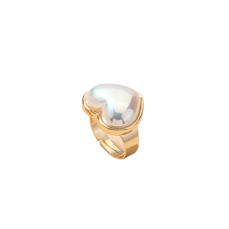 Elegant Pearl Heart Adjustable Ring for Women