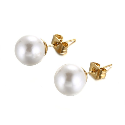 Fashion Freshwater Pearl Titanium Steel Earrings 925 Sterling Silver Hypoallergenic Studs