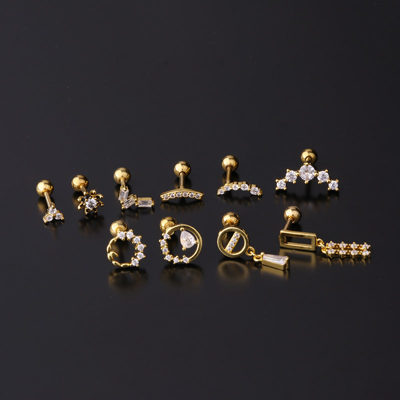 Fashion Piercing Studs Zircon Copper Earrings