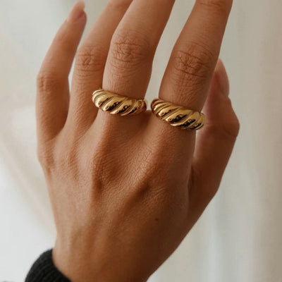 18k Gold Plated Stainless Steel Croissant Ring - French Style Jewelry