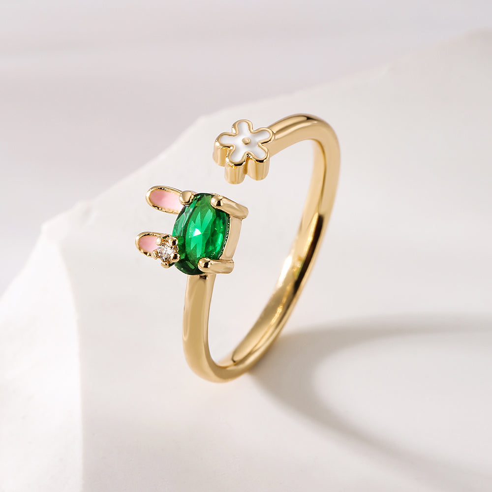 Fashion Geometric Rabbit 18k Gold Plated Zircon Open Ring