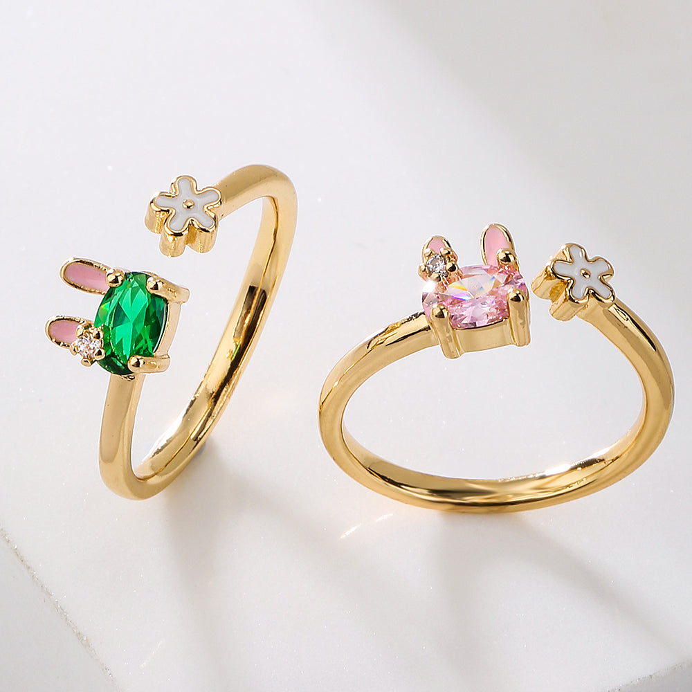 Fashion Geometric Rabbit 18k Gold Plated Zircon Open Ring