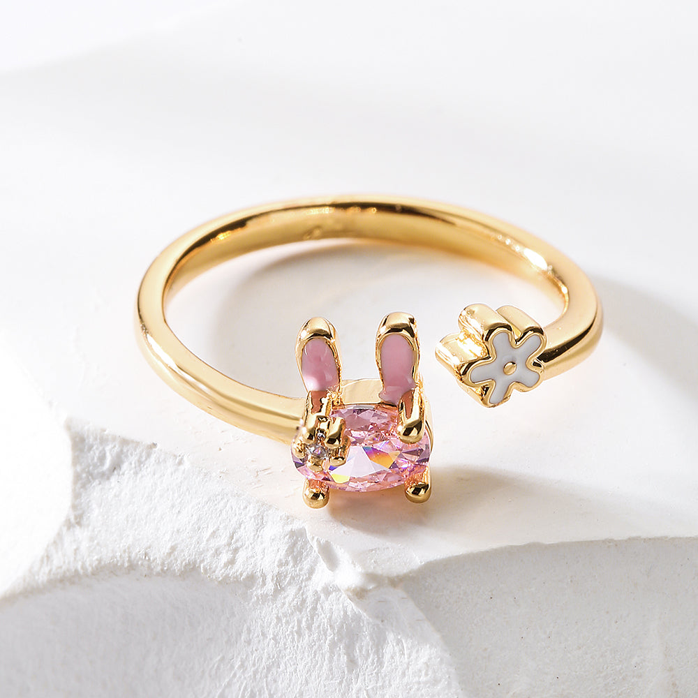 Fashion Geometric Rabbit 18k Gold Plated Zircon Open Ring