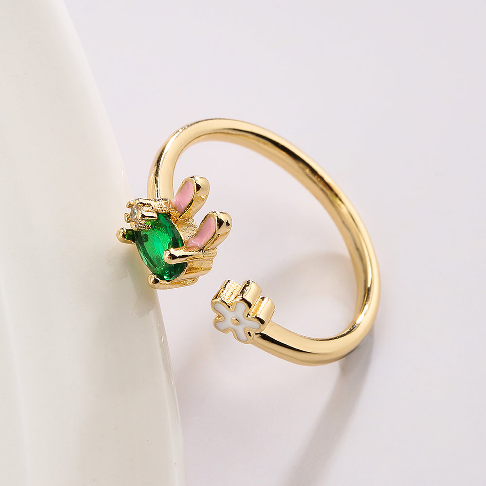 Fashion Geometric Rabbit 18k Gold Plated Zircon Open Ring