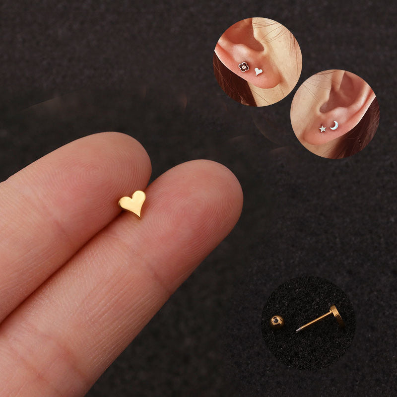 Fashion Rabbit Star Heart Stainless Steel Ear Studs - Cute Cross Cartilage Piercing Jewelry