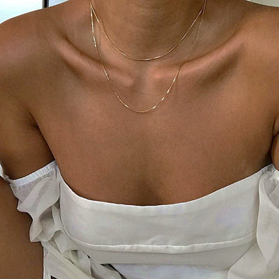 Fashion Real Gold Plated 14K Gold Necklaces Clavicle Chain Soft Snake Bone Chain Double Layered Necklace