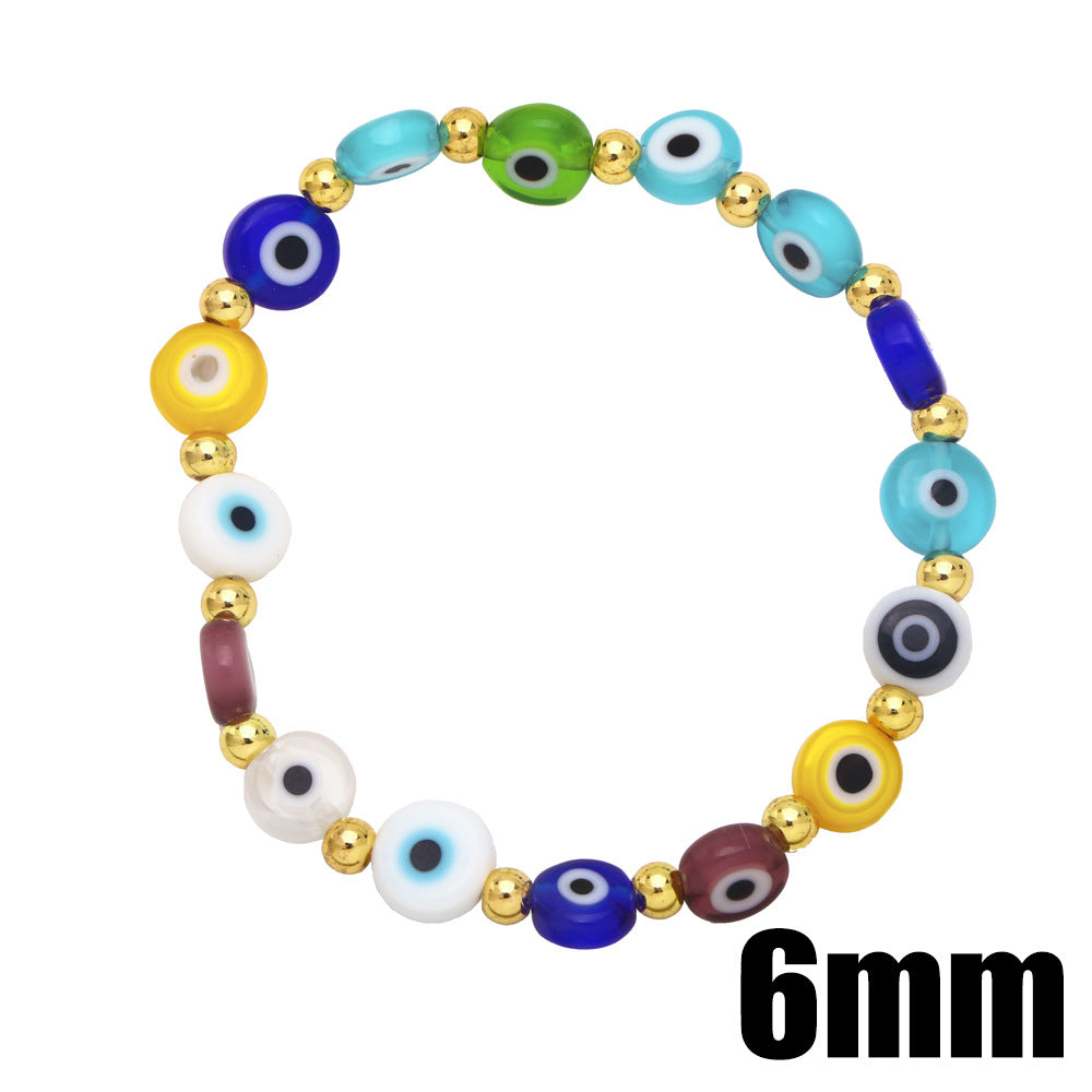 Fashion Resin Evil Eye Copper Bracelet - Colorful 6mm Beaded Lucky Charm