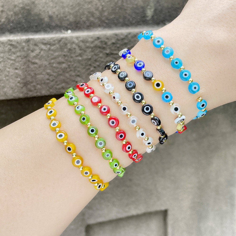 Fashion Resin Evil Eye Copper Bracelet - Colorful 6mm Beaded Lucky Charm