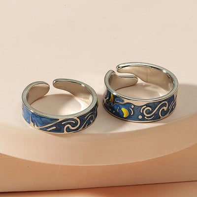 Fashion Retro Oil Dripping Couple Opening 2 Piece Ring