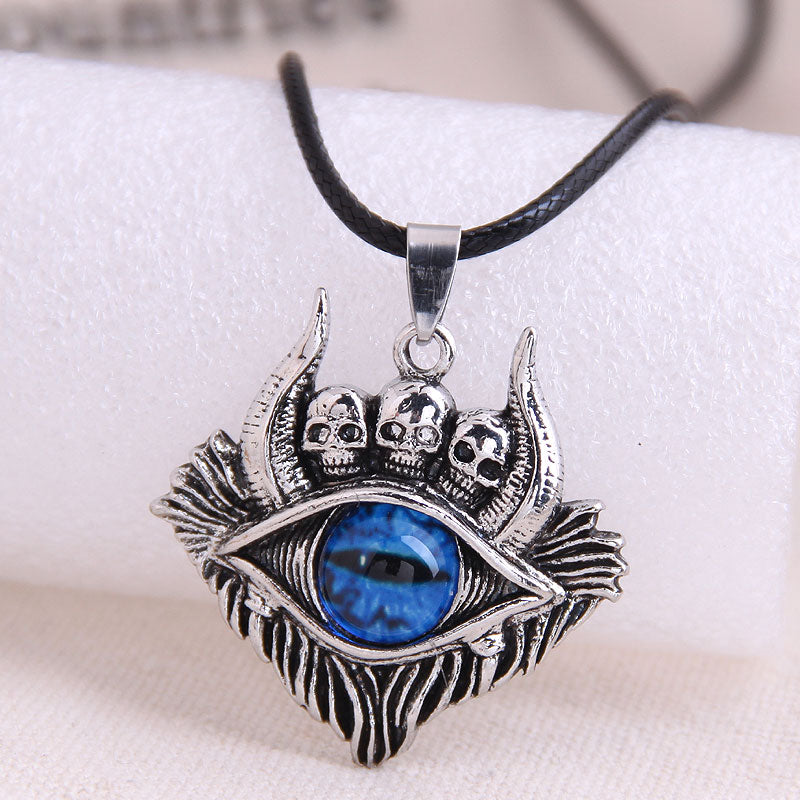 Retro Skull Demon Eye Necklace & Waterproof Sunset Tattoo Sticker Set