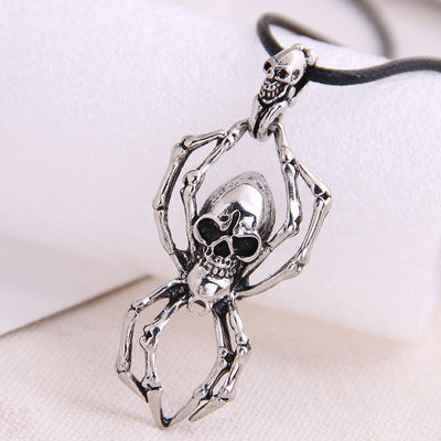 Men's Retro Skull Pendant Necklace - Punk Style Alloy with Leather Cord