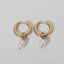Stainless Steel Pearl Plated Drop Earrings with 18k Gold Freshwater Pearl Pendant