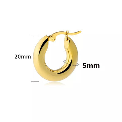 Fashion Round Thick Stainless Steel Hoop Earrings 5mm