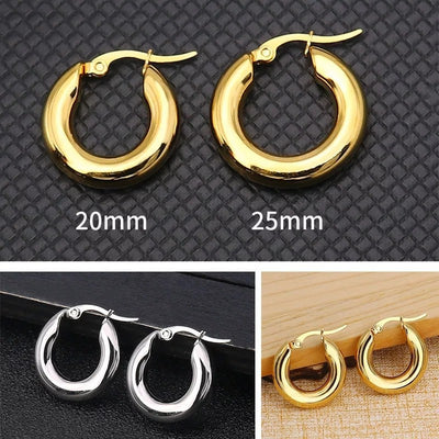 Fashion Round Thick Stainless Steel Hoop Earrings 5mm