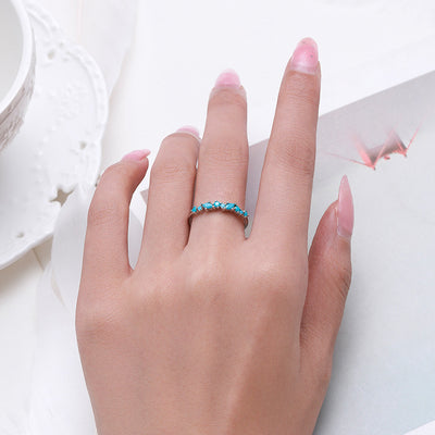 Sterling Silver Turquoise Inlay Minimalist Ring for Women